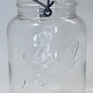 Ball Ideal Wire Bail Mason Storage Jar 1 Qt Clear Glass Clamp Lid 1990 VTG